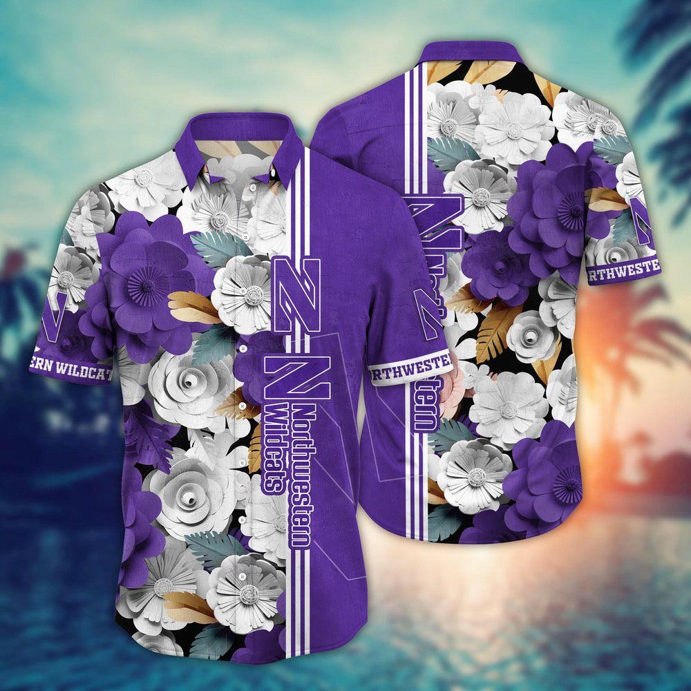 Northwestern Wildcats Ncaa Flower For Fans Ver 35 Awesome Hitibi Hawaiian Shirt
