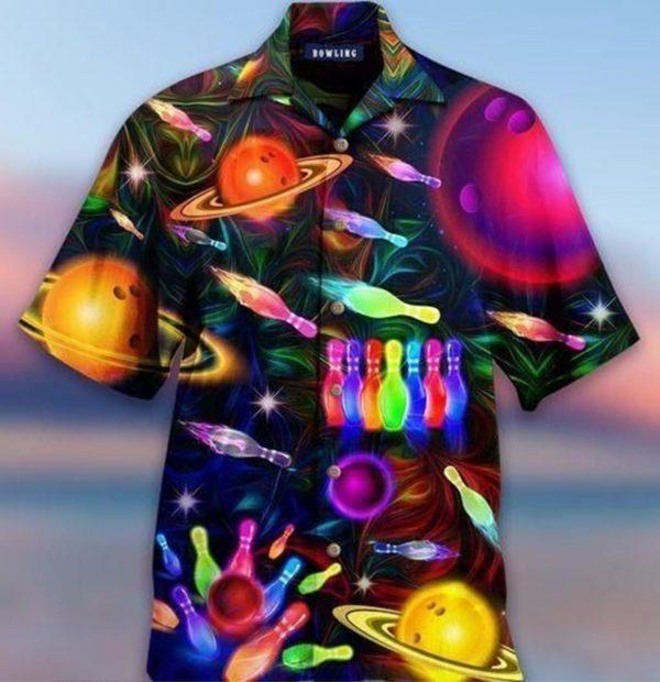 Beach Shirt Get Here Bowling In Space Colorful Light Hawaiian Aloha Shirts Awesome Hitibi Hawaiian Shirt